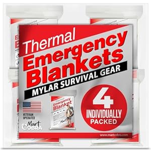 Emergency Blanket 4-Pack Space Mylar Blankets Survival Gear and Supplies Reusable Thermal Camping Hunting Essentials First Aid Car Backpacking Marathon Kit Prepper Go Rave Bug Out Bag Foil Cold Winter