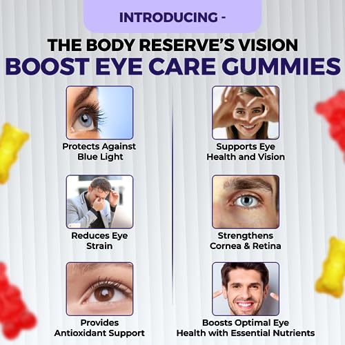 Image of The Body Reserve Vision Boost Eye Care Gummies Enhanced with DHA, Vitamin A, C & E Promotes Vision and Protects from Blue Light & Digital Strain Strawberry Mix Flavoured 30 Gummies(Pack of 1)