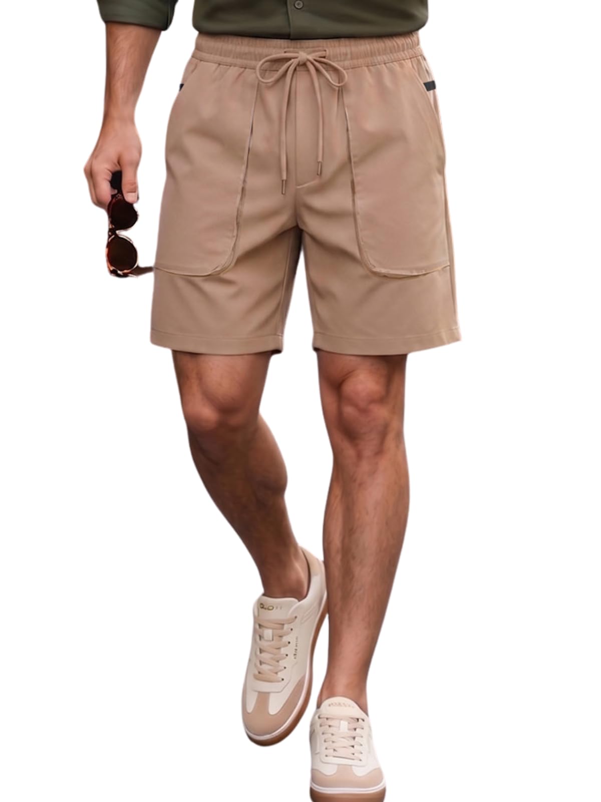 veirdo Men Twill Woven Cargo Shorts | Drawstring Waist Multi Pocket Design Adjustable Fit Comfortable (S to 2XL)-picture-52