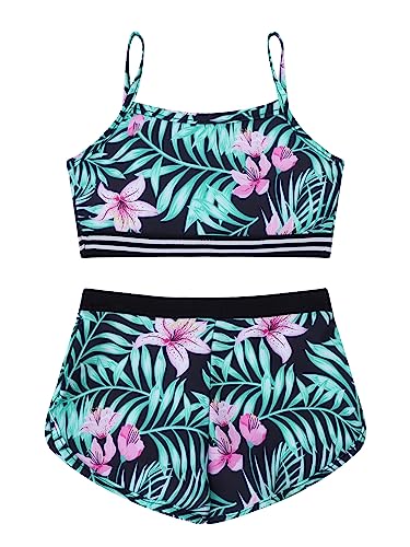 Kids Girls Camo Print Sport Outfits Tankini Camisole Sports Bra Top and Booty Shorts Set Workout Tracksuit Swimsuit4