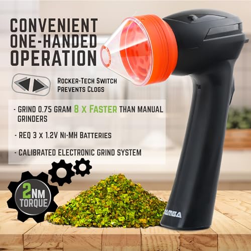Image of Mamba Lite Electric Herb Grinder, USB Rechargeable Herb & Spice Grinder for Dried Herbs, One-Hand Automatic Kitchen Herb Mill, Portable Spice Grinder with Cleaning Tools, 0.75 g Capacity, Orange