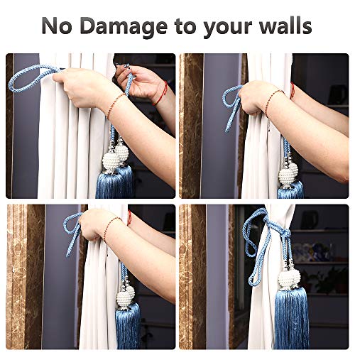 KISENG Decorative Curtain Tiebackss Ball Tassels Holdbacks for Home Office Windows Drapery Fasteners Braided Buckle Fringe Ropes, Set of 2 (Golden)