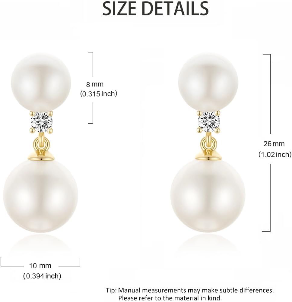 Pearl Drop Earrings With Cubic Zirconia 925 Sterling Silver Post Bridal Wedding Earrings Hypoallergenic for Women - Image 7