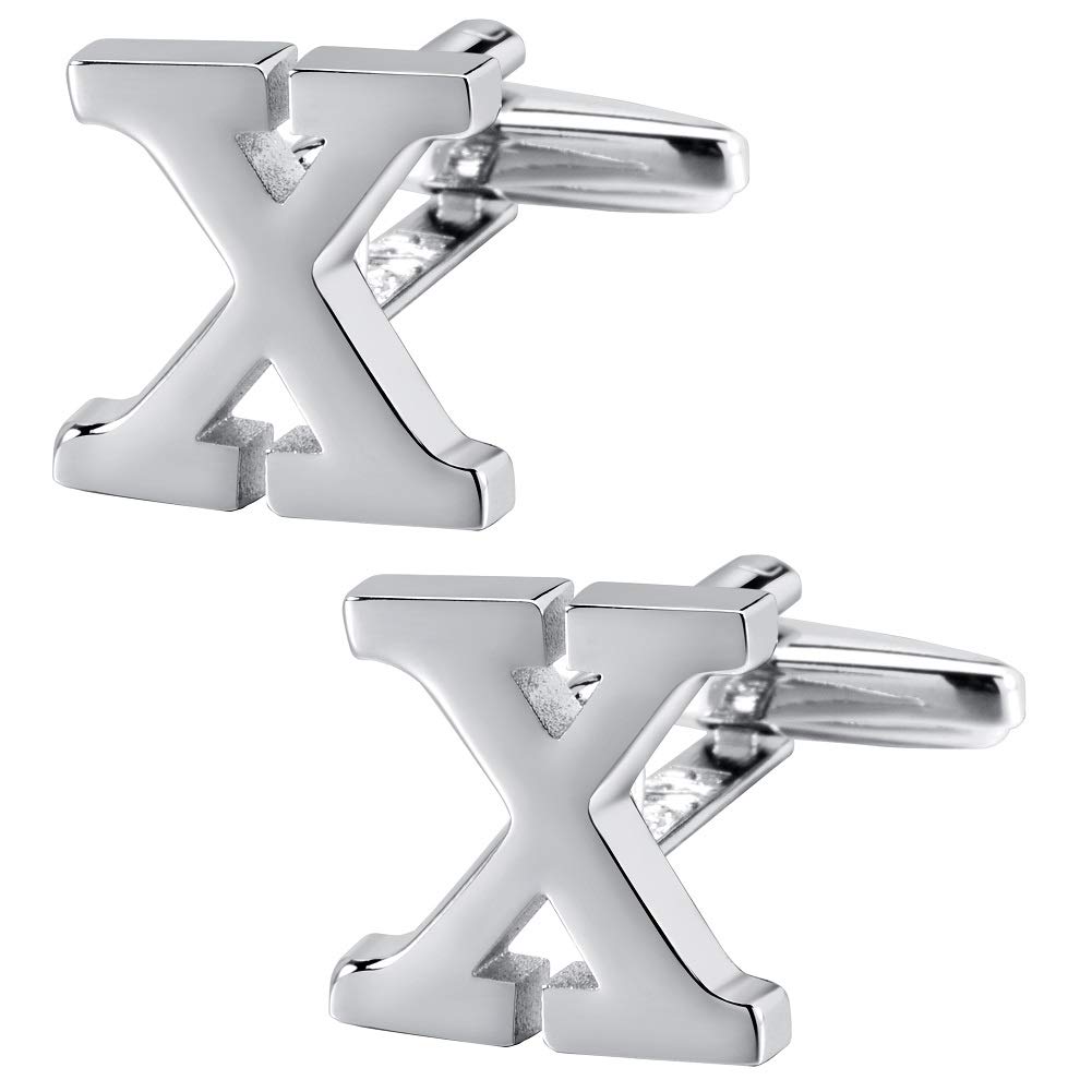 A-Z Initial Cufflink for Men, Classic 18k Gold Silver Black Letter Alphabet Monogram Cuff Links for Wedding Business Party Party