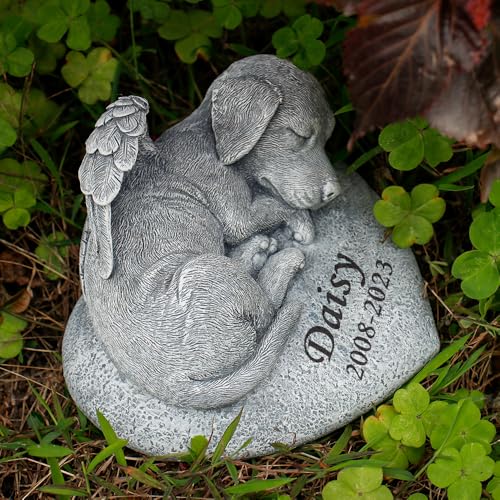 GiftYi Benutzerdefinierte Engel Hund Memorial Grab Marker Tribut Statue, personalisierte Haustier Hund Grabstein Memorial Geschenk Garten Stein, mit Namen und Datum eingraviert, Geschenk für Hunde