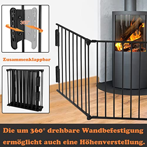 LZQ Kaminschutzgitter mit Sicherheitstür Metall Ofenschutzgitter Gesamtlänge 300 cm, Kamingitter Kinderschutz Faltbar, Treppenschutzgitter Konfigurationsgitter inkl. 5 Elemente