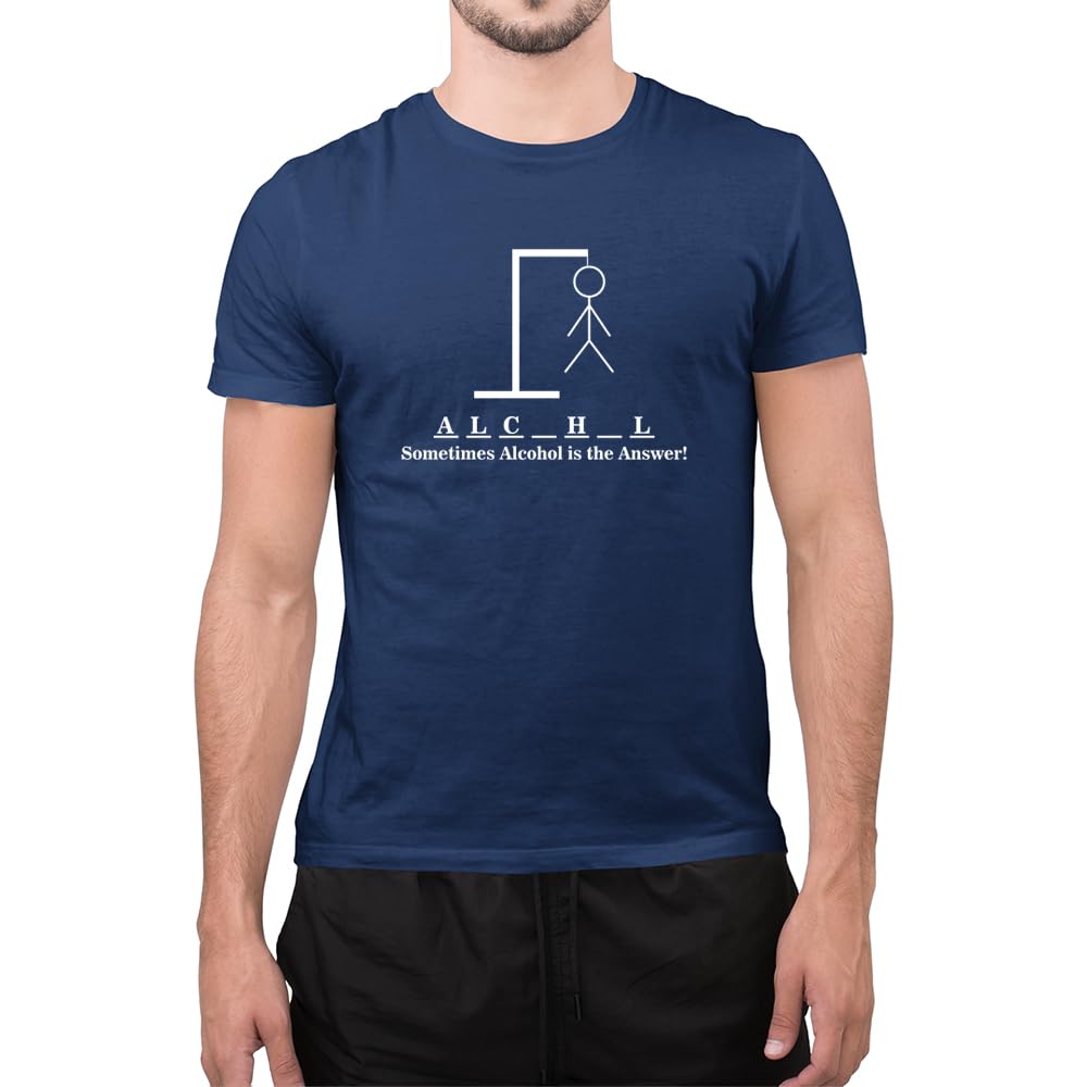 Graphic Impact Funny Sometimes Alcohol is The Answer Party Man Top T-Shirt (Navy Blue, XLarge)