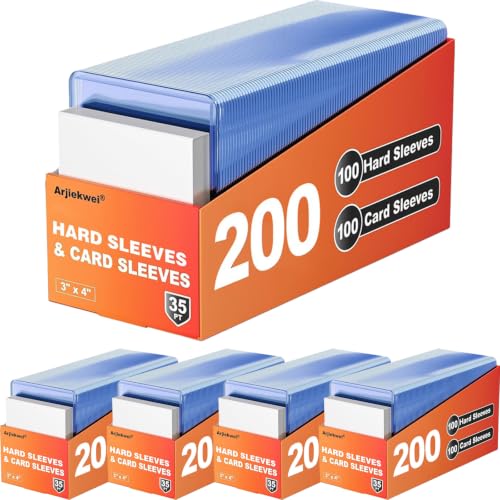 1000 Card Sleeves Hard Plastic Arjiekwei 3X 4 Baseball Cards Protectors Plastic Premium Card Holder for Trading Sports Baseball Football Game Cards (500 Hard Sleeve + 500 Soft Sleeves)