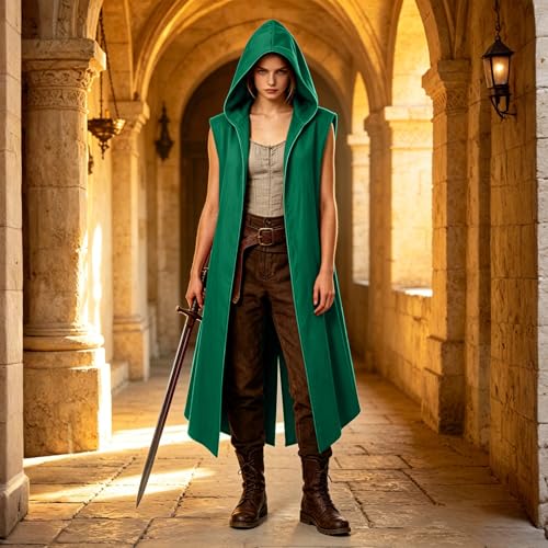 Abrigo renacentista con capucha medieval sin mangas para hombre 2