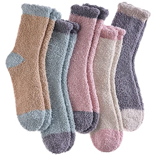 Image of CHOWISH Womens Fuzzy Slipper Socks Super Soft Microfiber Fluffy Cozy Winter Warm Fuzzy Crew Socks