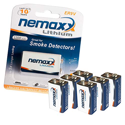 6X Nemaxx Lithium 9V Block Batterie Set für Rauchmelder 10 Jahre Lebensdauer
