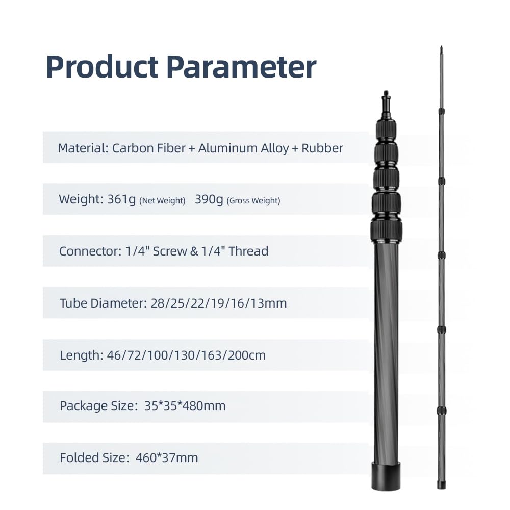 Andoer Brazo articulado para micrófono de Mano, Extensible, Poste articulado de Fibra de Carbono, Tornillo e Rosca de 1/4" con Agarre de Espuma, Negro, Moderno y Profesional