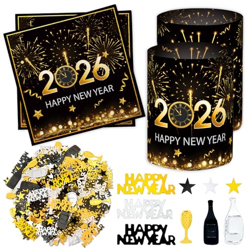 20 Stück Servietten Silvester+ 12 Windlicht Tischdeko + 500 Konfetti Streudeko...