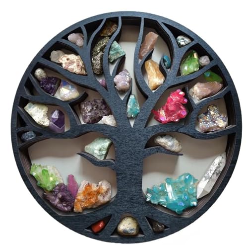 Jamo Homzi Life Tree Wooden Crystals Shelf,Wall Mounted Moon Display Shelves,Crystal Display Stand,Gothic Witchy Boho Aesthetic Shelf for Crystals Stone Essential Oil Small Plant Art(Tree)