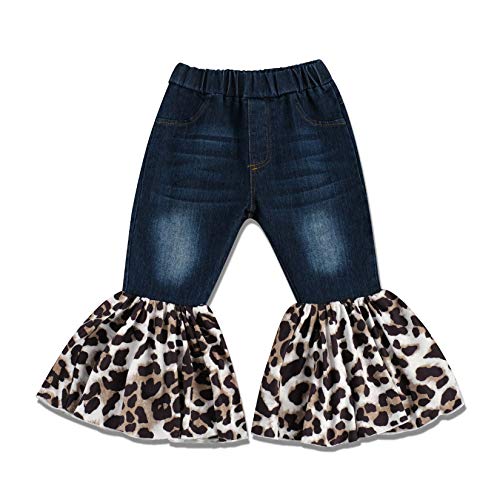 Little Girl's Vintage Jeans Skinny Denim Bell-Bottoms Pants (Blue Leopard, 2-3 T)