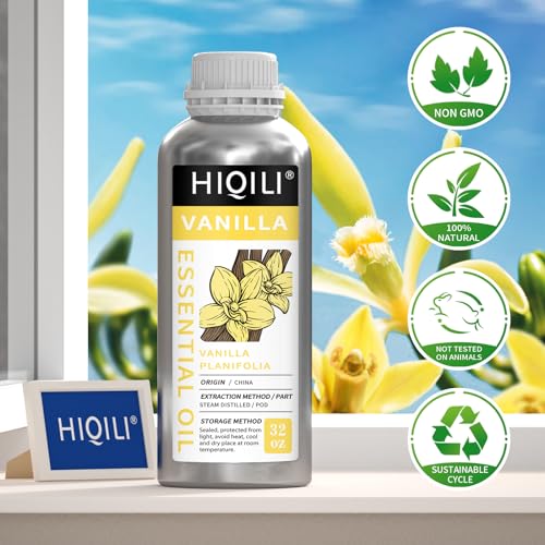 Image of HIQILI 32 Ounces Vanilla Essential Oil, Strong Fragrance for Body Lotion, Candle Making, Soap, Aromatherapy-32 Fl Oz