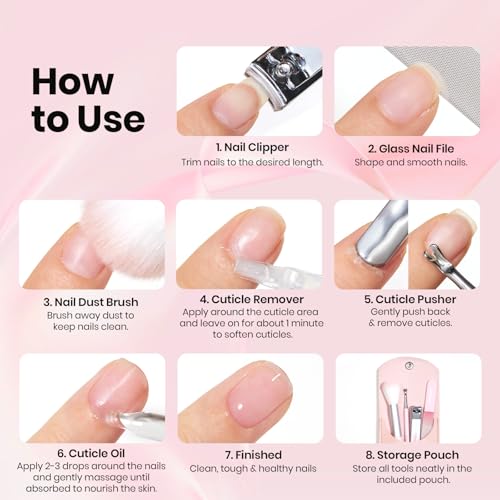 Image of Beetles Cuticle Oil Cuticle Remover Nail Kit with Glass Nail Files Double Side Nails Prep Kit Cuticles Pusher Dual End Cuticles Remover Set Nails Clippers Dust Brush Manicure Set with Storage Pouch