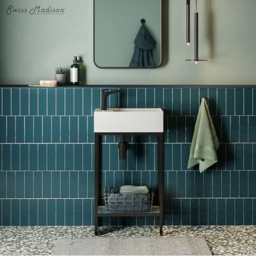 Image of Swiss Madison Pierre 19 Single, Freestanding, Open Shelf, Matte Black Frame Bathroom Vanity