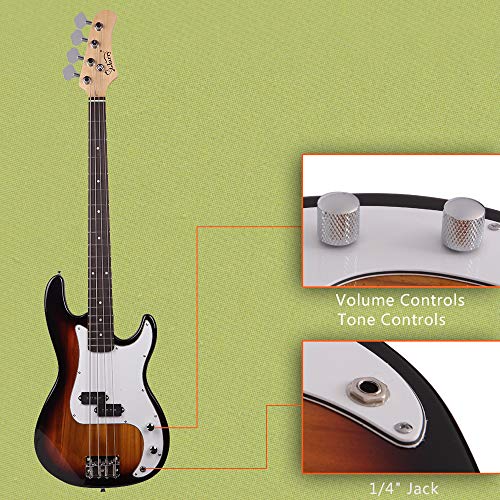 Electric Bass Guitar for Beginner, GP Electric Bass Right Handed 4 Strings 20W Bass Amp SS Pickup Bags Straps Picks Cables Wrench Tools, 4 String Bass Guitar for Starter - Thumbnail 2