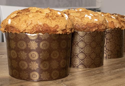 15oz Round Panettone Paper Mold | 12 Pack | Non Stick Easter Bread Kulich Paska Brown Design W 5.1 x H 3.35-In by SHSH trade group
