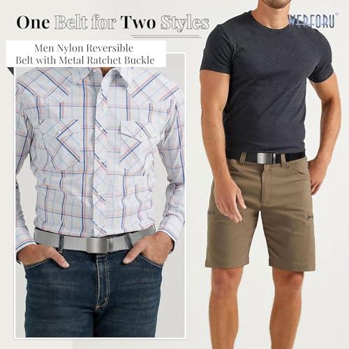 WERFORU Men Ratchet Belts Nylon Belts for Men Reversible Buckle Belt 2-in-1 Belt Casual Belt for Gift- (Grey/Black,43":Fit Waist Size 32"-36")2