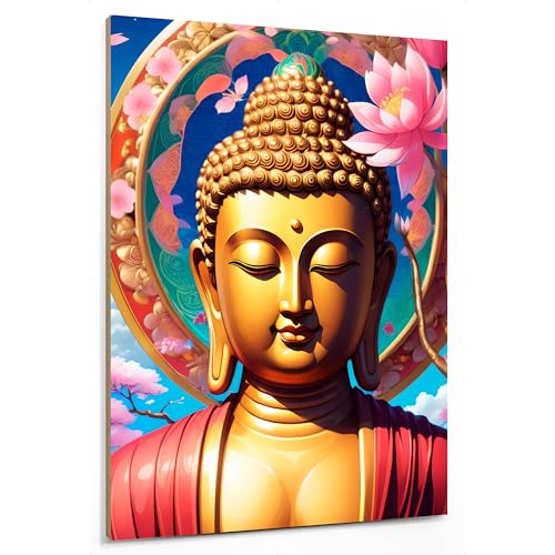 emmena - Quadro Buddha Zen con Fiori di Loto - 18x24 cm