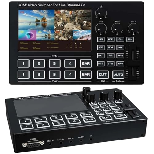 Image of MICROWARE 4 Way HDMI Video Switcher for Live Streaming Built-in 5-inch Screen 4 HDMI Input to 2 Output 1920X1080@60Hz and Support HDCP1.4 Standard