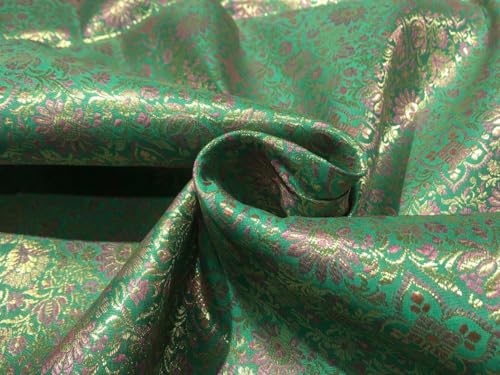 Tissu brocart de soie vert et rose pour costume historique