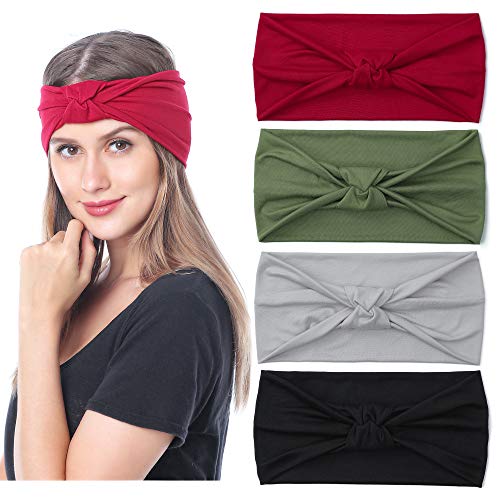 4 Pack Women Headbands Turban Knot Hairbands Versatile Wide Head Wraps Elastic Thick Hair Bands For Yoga Running Workout