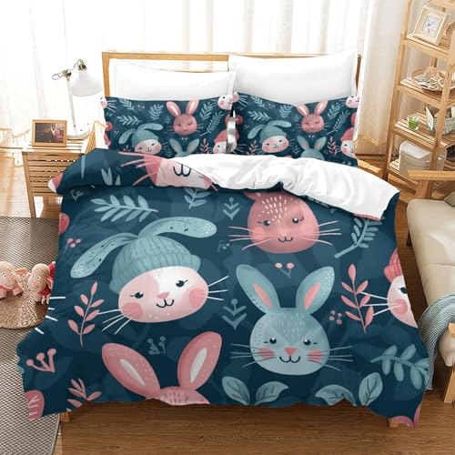 Housse de couette lapin imprimé 3D microfibre premium 260x220cm pour lit double ado - 2