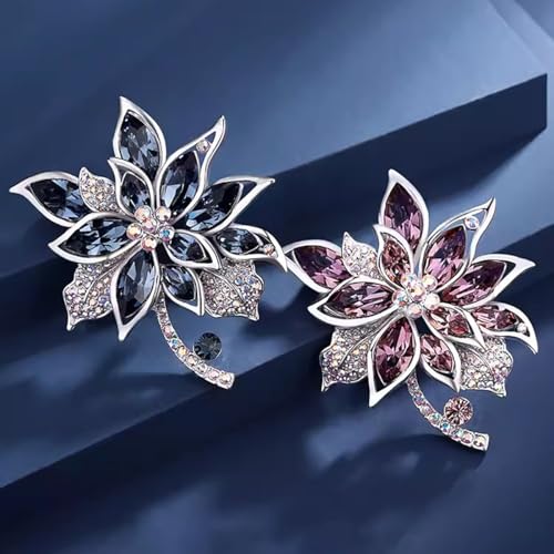 Image of Sparkling Rhinestone Flower Brooch Pin Premium Blue Purple Crystal Flower Brooch Lapel Pins Vintage White Rose Broochs Clothes Hat Bag Dress Clothing Jewelry for Women