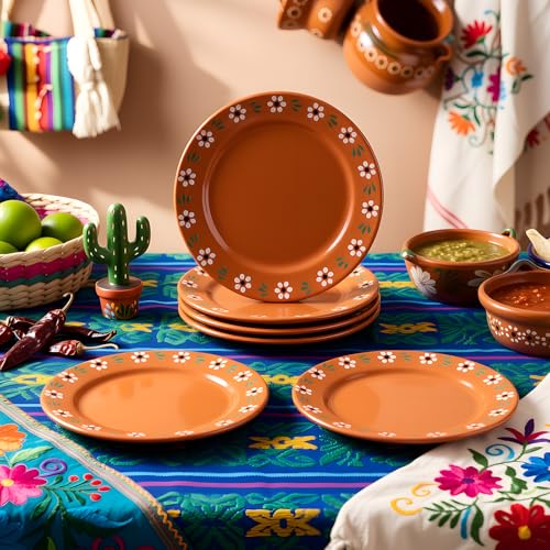 Honeydak 6 Pcs 6 Inch Platos De Barro Mexicanos Ceramic Plates Mexican Cielito Lindo Party Plates Salad Dessert Dish Terracotta Flower Pottery Plate for Mexican Cinco De Mayo Party Supplies