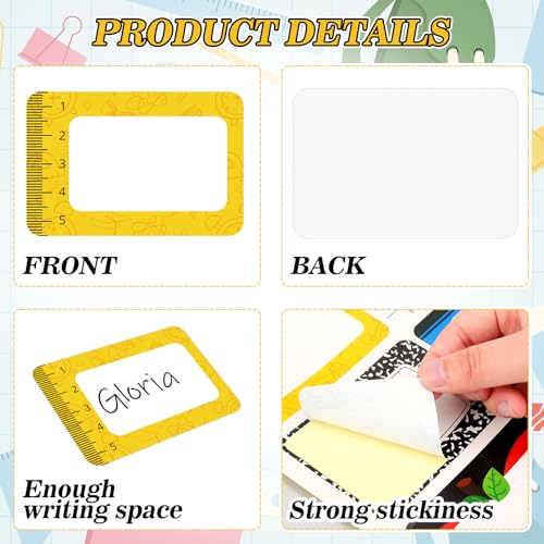 Image of Whaline 180Pcs Back to School Name Tag Stickers Self-Adhesive Nameplate Decal Pencil Crayon Composition Book Apples Blank Name Label for School Classroom Office Desk Wall Decor