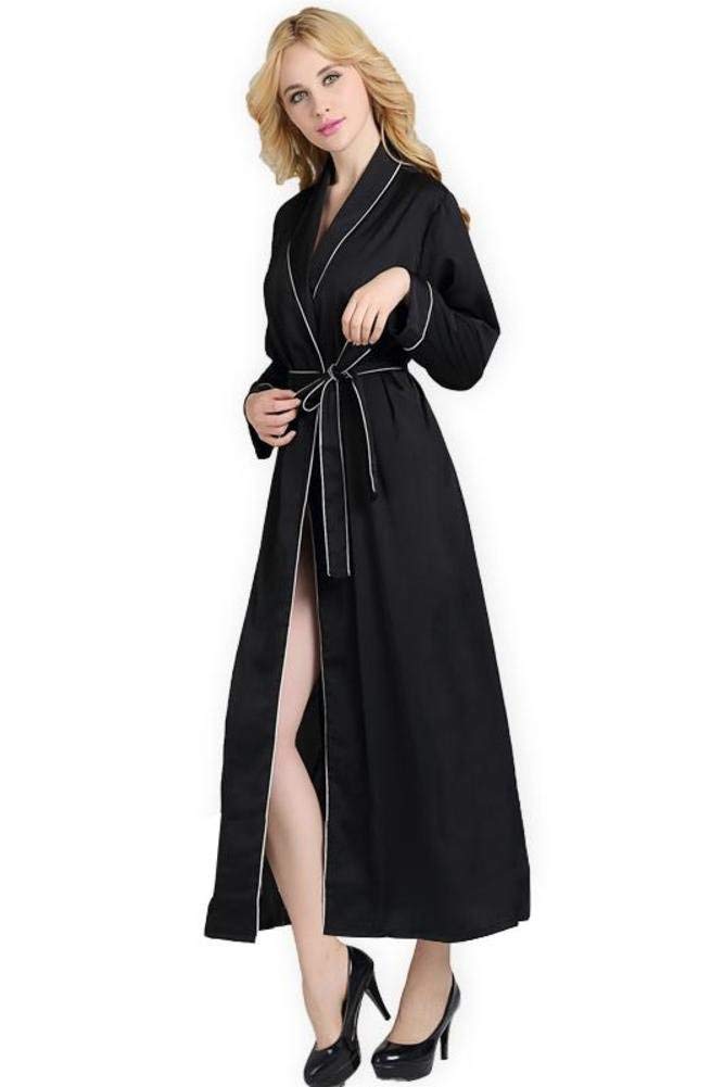 Damska koszula nocna wiosna jesień piżama moda elegancka odzież na co dzień chłopak piżama długi rękaw dekolt w serek z paskiem prosty szlafrok kąpielowy, a, M