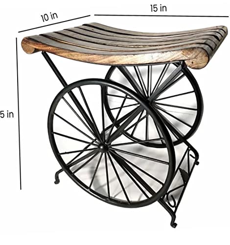 Image of Bros Moon Maulik Aditya's Elegant and Sturdy Favourite Table Antique Classy Wooden Stool for Multipurpose Usage (Wooden Wheel Stool, 15 inches)