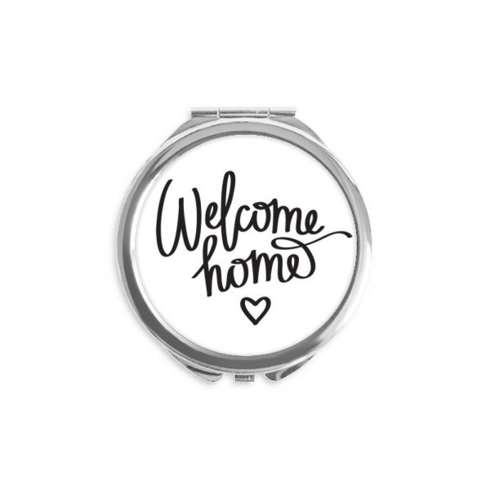 Espejo redondo de mano con cita Welcome Home ideal para retoques rápidos en tu bolso 5