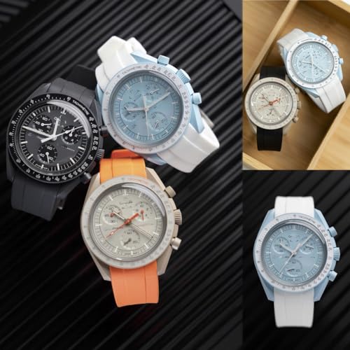 Image of Bands for MoonSwatch Watch,Curved end No Gap,Premium Silicone Rubber Watch Strap for Omega X Swatch Moonswatch Speedmaster /Rolex /SEIKO 20mm 22mm Watch Strap Replacement Band for Men Women