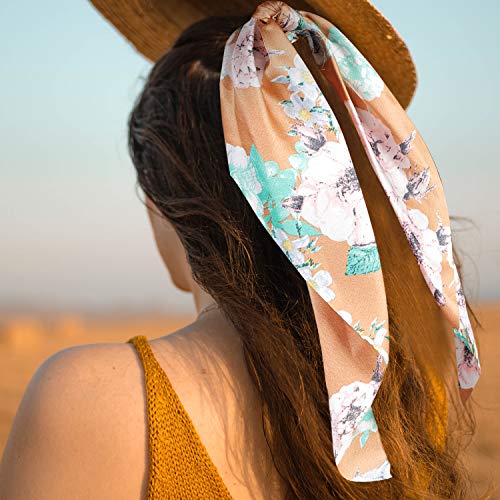 8 Pcs Hair Scarf Scrunchie, Hair Scrunchies with Bow, Chiffon Floral Scrunchie Hair Bands Satin Scarf Ponytail Holder for Women (Color C) - Thumbnail 6