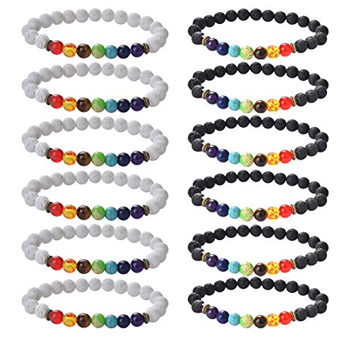Juyide 6-12PCS Lava Stone Bracelet Chakras Bead Natural Stone Bracelet Oil Diffuser Bracelet