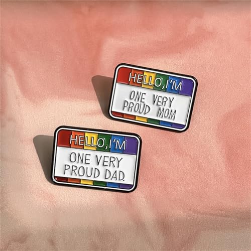Image of Rainbow Words Brooch Hello I'm Super Gay I'm One Very Proud Mom Dad Enamel Pin 4PCs Colorful Positive Saying Letters Badge Button Hello I'm Unapologetically Myself Mental Brooch LGBT Pride Pin for Bag