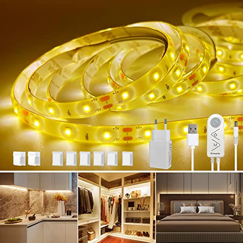 Tira Led con Sensor de Movimiento, Enteenly 120 Leds 2 metros Luz LED con Sensor de Movimiento, IP54 Luz Nocturna para Dormitorio, Interior, Habitación de Niños, Cocina, Escaleras, 2700k Blanco Cálido Cover