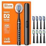 Bitvae Ultrasonic Electric Toothbrushes for Adults and Kids, ADA Accepted Rechargeable Travel Sonic Toothbrush with 8 Brush Heads, 5 Modes, Holder, D2 (Jet Black)
