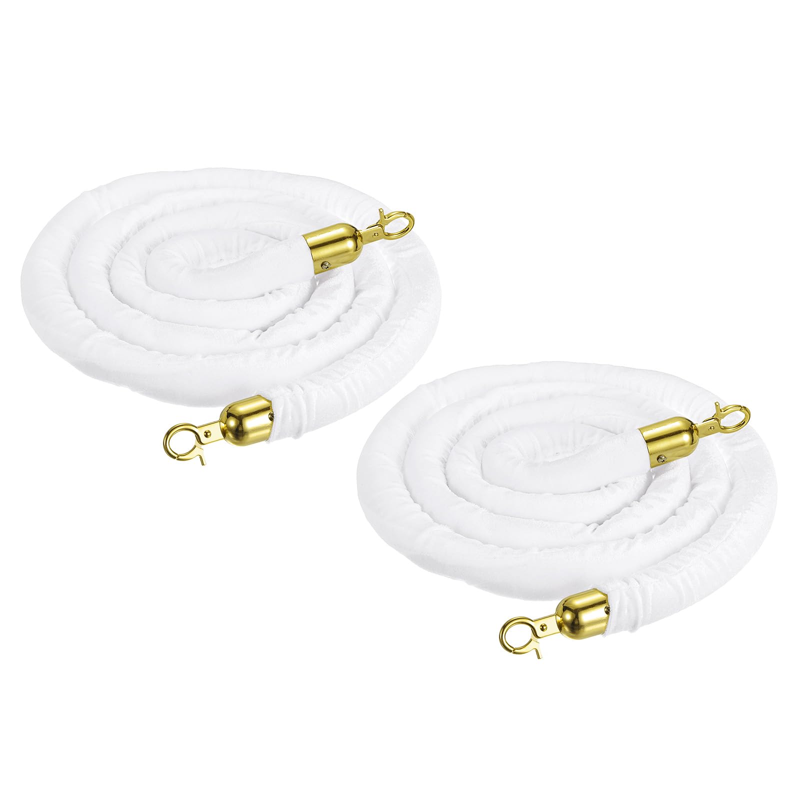 QUARKZMAN Velvet Stanchion Rope 3.28 Ft/1 M, Barrière Corde Velours Avec Mousquetons Pour Posts Supports Séparateur File Contrôle Foule, Blanc Doré Pack 2