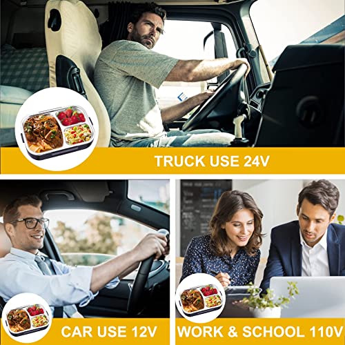 Blumway Electric Lunch Box, 3 In 1 For 12V 24V 110V Portable Heating Lunch Box Leak-Proof Food Heater Warmer For Office Car School With 304 Stainless Steel Container 1.5L, Fork & Spoon And Carry Bag #TOP1