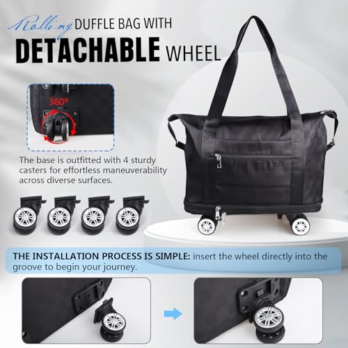 Suitcases With Wheels Expandable Foldable Luggage Bag, Detachable Rolling Duffle Bag With Wheels Carry-On Large Duffel Bag, Collapsible Rolling Travel Bag For Men Women Travel Or Business4