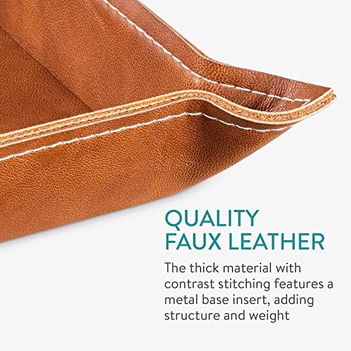 Navaris Faux Leather Tray Set - 2 Valet Organiser Trays for Bedside Table Desk with Dividers- Store Keys, Change, Wallet, Phone, Glasses - Brown