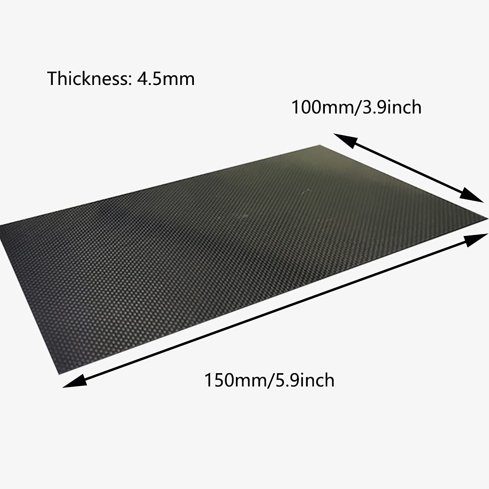 Carbon Fibre Sheets, 3K Carbon Fiber Pure Plate Weave Laminate Panel Sheet Board High Hardness Cuttable Surface Plain Glossy for RC Drone Frame Thickness:4.5mm(100mm*150mm)