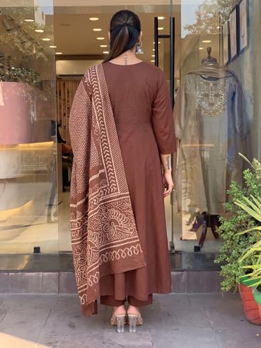 Image of ANNI Designer Kurta Set for Women Viscose Embroidered | A-Line Kurta Palazzo Dupatta Set for Woman | 3 /4 Sleeve Round Neck 3 Piece Ethnic Dress Stylish Coord Outfit Trendy Womens Clothing