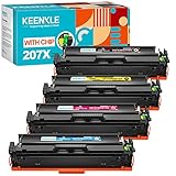 (avec Puce) 207X 207A Cartouche de Toner Remplacement pour HP 207X 207A W2210X W2211X W2212X W2213X pour Color Laserjet Pro MFP M283fdw M255dw M282nw M283fdn M255nw (Noir Cyan Magenta Jaune, 4-Pack)