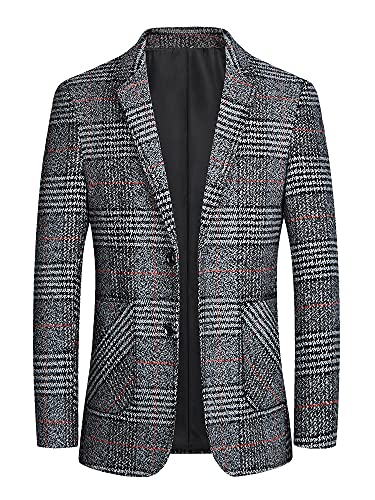 Kinghua Men's Plaid Slim Fit Tweed Blazers Single Breasted Sport Coats Suits Jackets